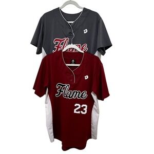 DeMarini Flame Softball Jersey #23 Bundle Women L Maroon Grey Good 2-Button Mesh
